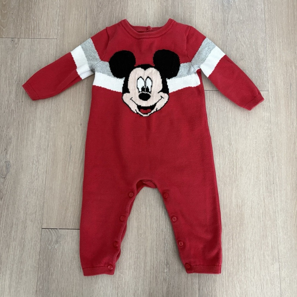 Baby Gap x Disney Baby Mickey Mouse One-Piece Bodysuit Red Sizes 12-18 Months